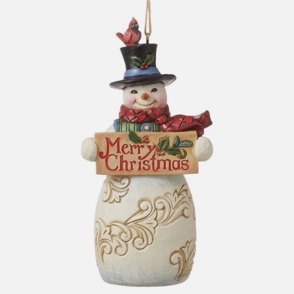Jim Shore Heartwood Snowman with Cardinal Christmas Sign Ornament NEW 6012975 - Picture 1 of 3